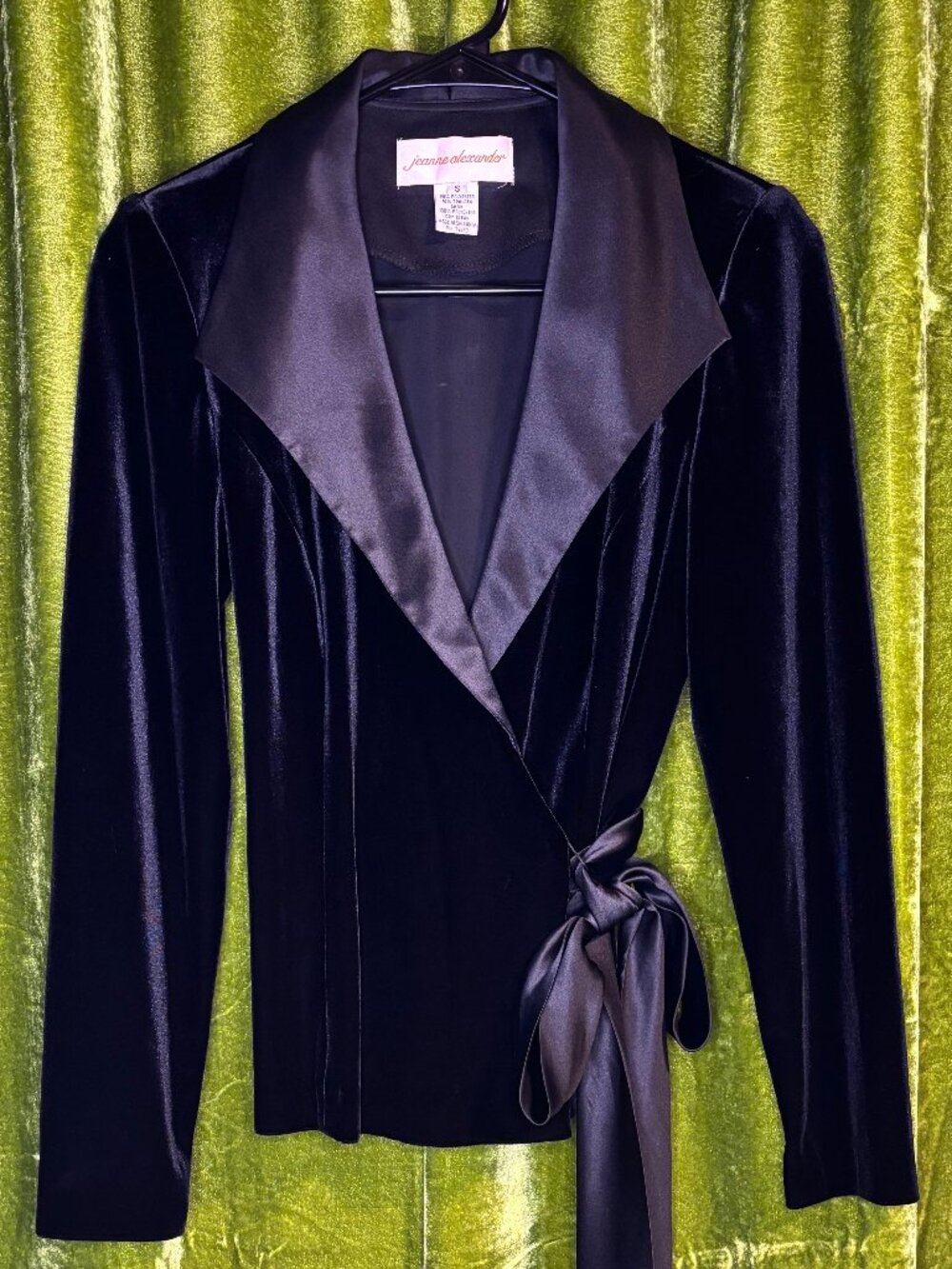 Jeanne Alexander - Vintage Velour Blazer with Satin Trim and Waist Tie - Size SM